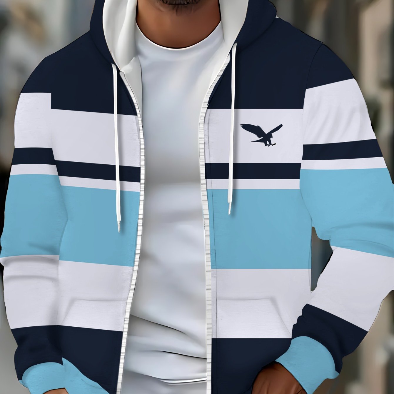 Men's Hooded Zip-Up Jacket - Full-Zip Front Closure,