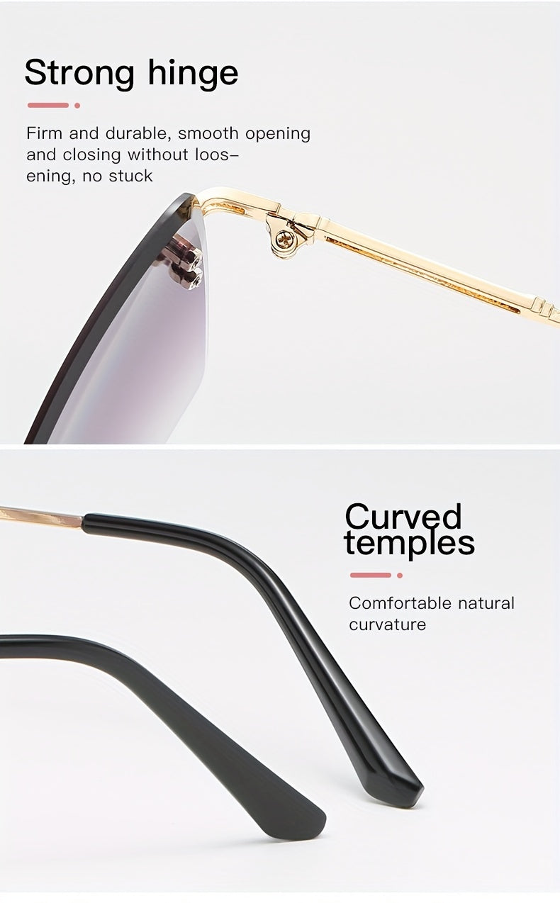 Fashion borderless ladies too glasses Y2K gradual change color trimmed lenses retro hollow metal bracket ladies