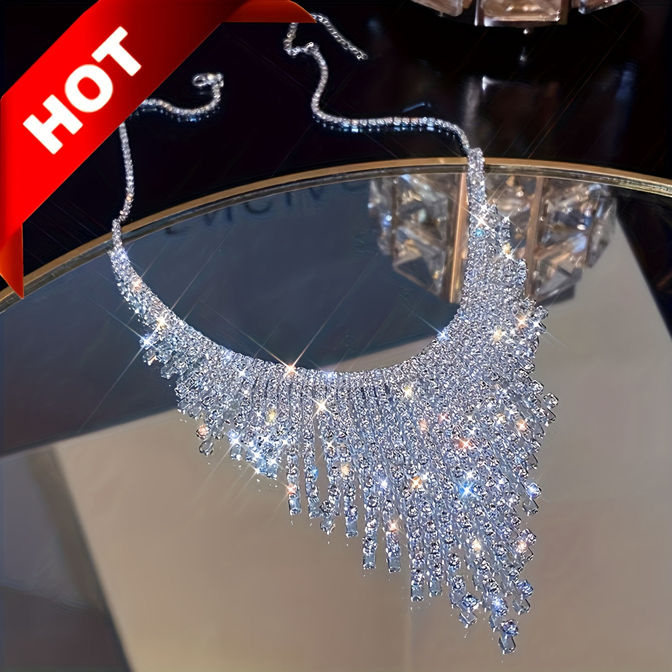Luxurious Shiny Zirconia Tassel Necklace, Fashionable Japanese And Korean Style, Copper Base, Women'S Daily Accessories, Elegant Throughout The Four Seasons