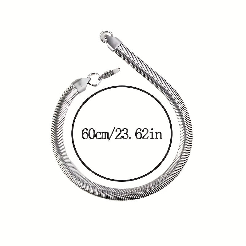 [Stainless Steel Necklace] Stainless Steel Men's Flat Snake Chain Necklace | Bohemian Style, Uncoated Geometric Collarbone Jewelry, Fashionable And Simple Design, Suitable For Daily Wear And Gifts