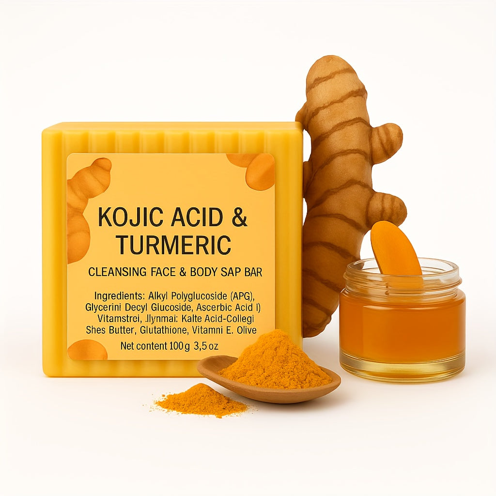 Turmeric Soap Bar for Face Body Smooth Light Beige, Deep Cleansing, Natural Vegan Handmade Soap Sensitive Light Beige Formula Turmeric & Kojic Acid Brightening Soap, Kojic Acid Soap, Soap Body Care Body Wash Lemon Flawless