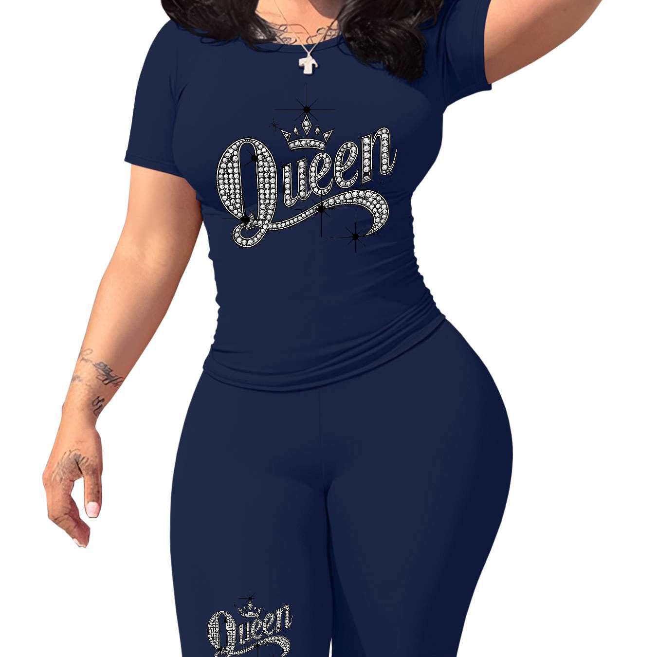 Diamond Queen Women's SlimFit Tshirt and Pants Set?? Premium Print?? Durable?? Casual and Fashionable?? Sparkling Queen Crown Design?? Perfect for Casual Attire and Stylish Outfits?? Comfortable Fit?? Gift Idea.