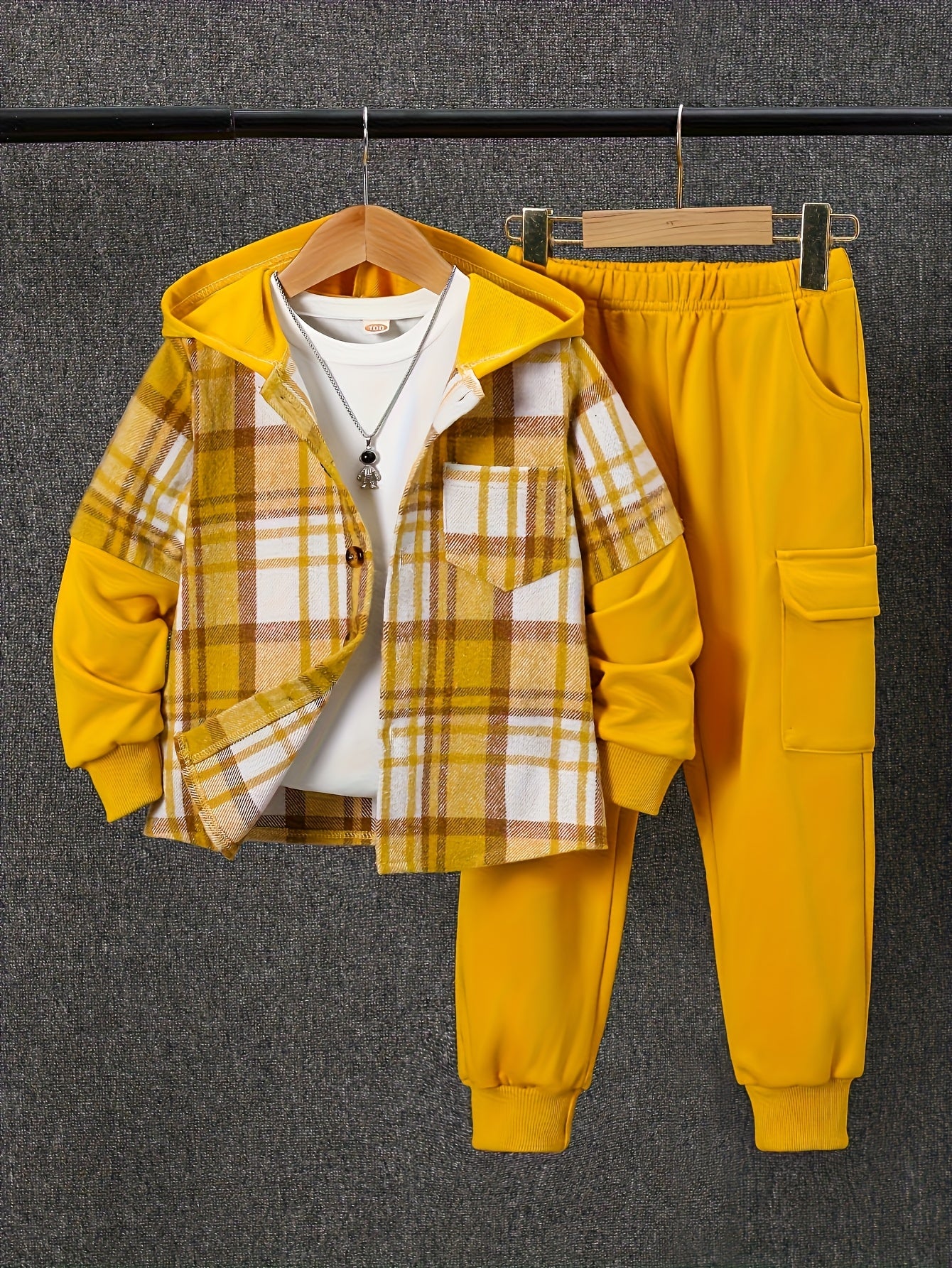 2pcs, Fall And Winter New 'ong-sleeved Plaid Cardigan Suit 'low-Up Hooded Jacket 'ashion Work Pants, Outfits, Cold Weather Clothing, Stylish Outfit, Classic Plaid, Durable Material, Quality Stitching, Twopiece Outfit, ' Cardi