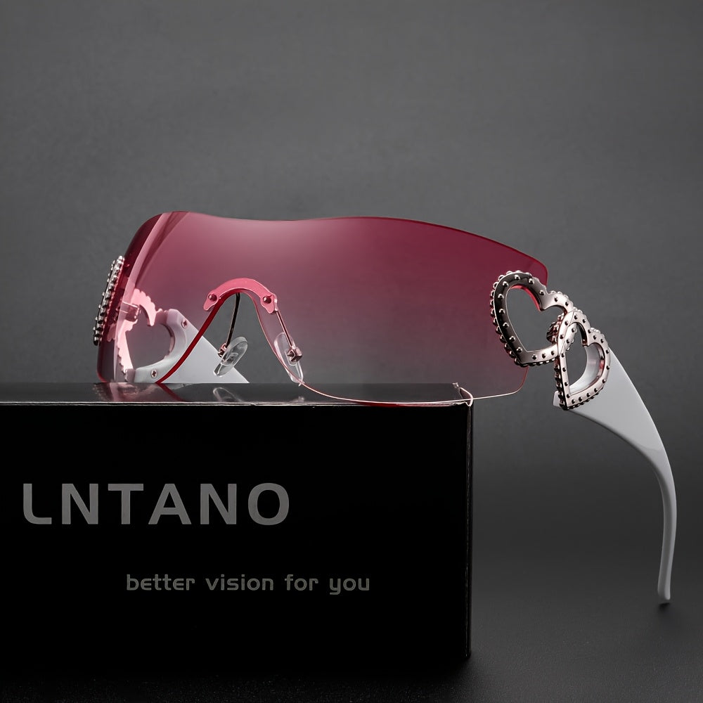 Y2K Heart-Shaped Fashion Glasses for Women - Lightweight Frameless Hollow Design with Rose Golden Heart Decoration, Dark Lenses, Stylish & Protective, Perfect for Fashion Accessories, Fashion Glasses