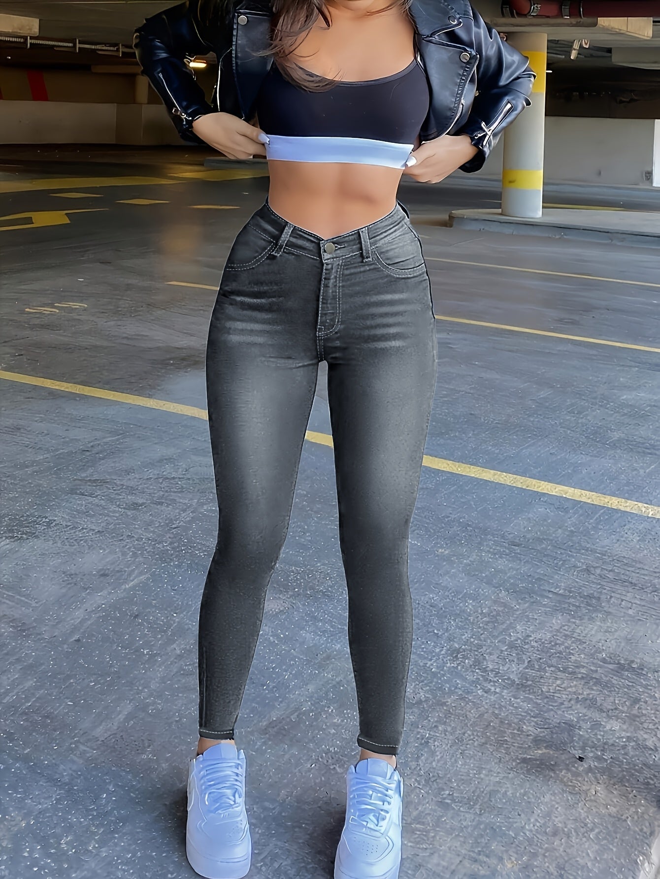 Women's Elastic High-waist Denim Jeans Slim-fit for Summer Comfortable Casual Wearing