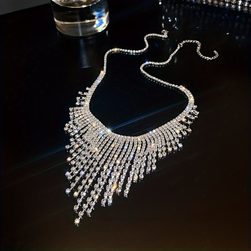 Luxurious Shiny Zirconia Tassel Necklace, Fashionable Japanese And Korean Style, Copper Base, Women'S Daily Accessories, Elegant Throughout The Four Seasons