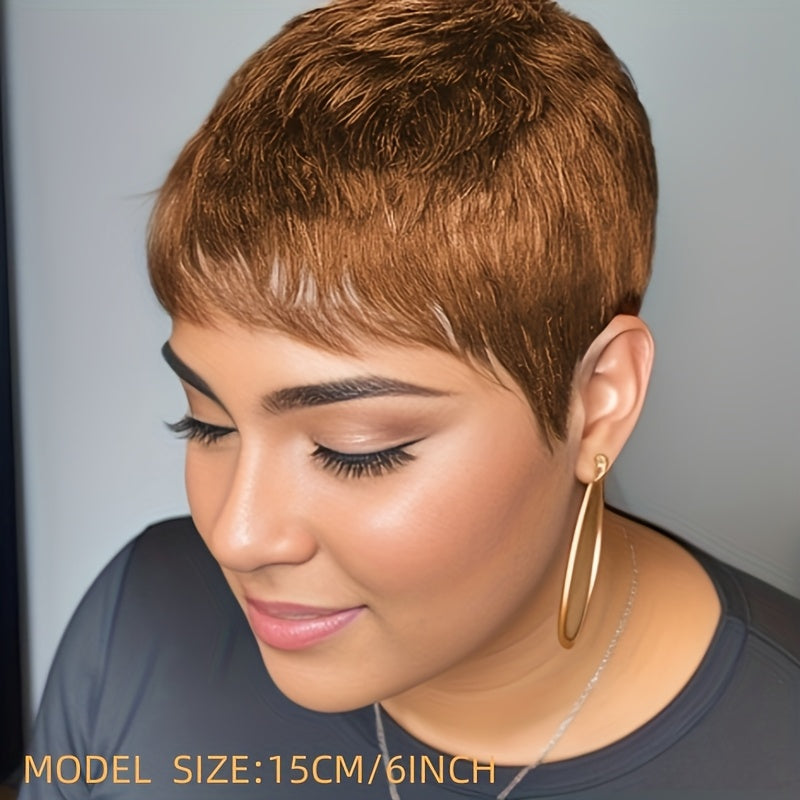 Short Pixie Cut Wigs Human Hair Glueless - Looking Full Hair Density 150% with Curly Wave Texture, No Adhesive Needed for Instant Volume, Machine-Made Wig for Sensitive Scalp - Women ( Net)