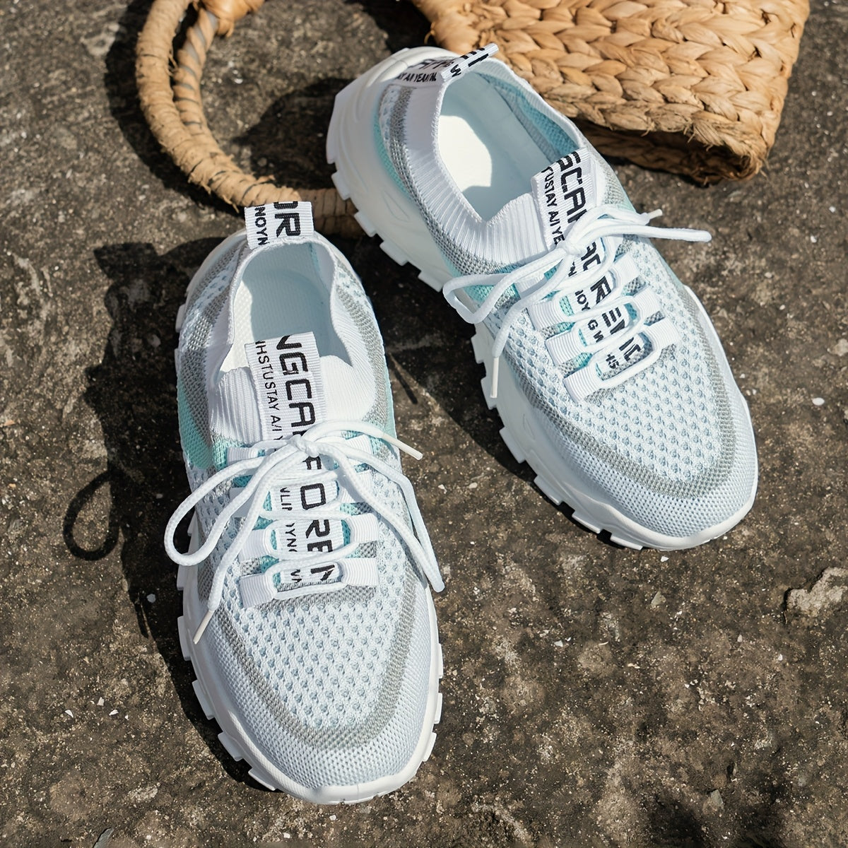 Women'S Stylish Knit Athletic Sneakers, Trendy Vibrant Low-cut Platform Walking Shoes, Airy Lightweight Comfortable Casual Footwear Extended Sizes