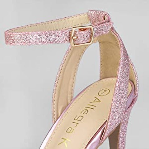 Women'S Glitter Ankle Strap Stiletto High Heel Sandals