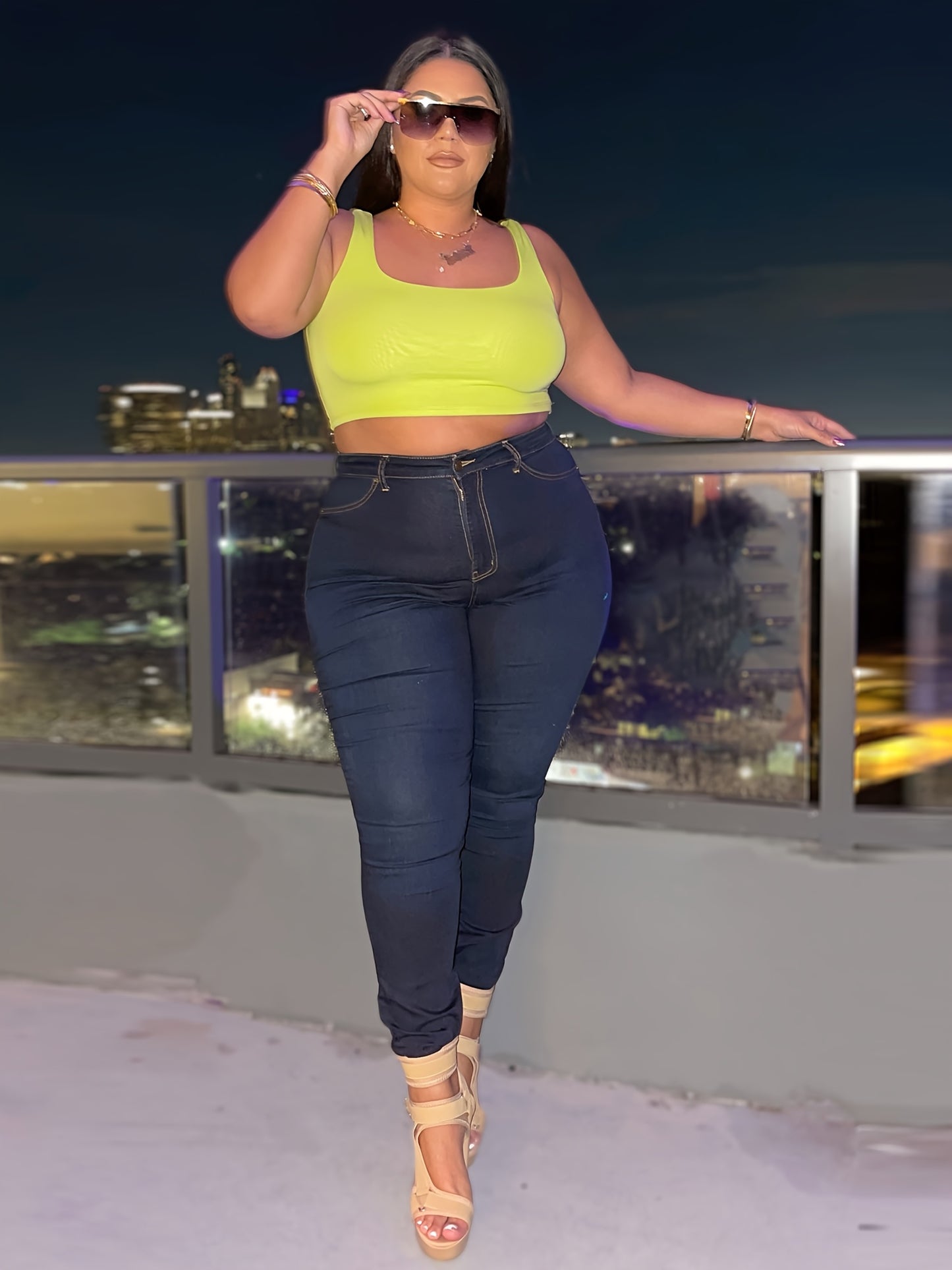 Women's Plus Size Jeans Women's High Waist Stretch Skinny Petite Pants Plus Size Dark Blue Fashion Trend