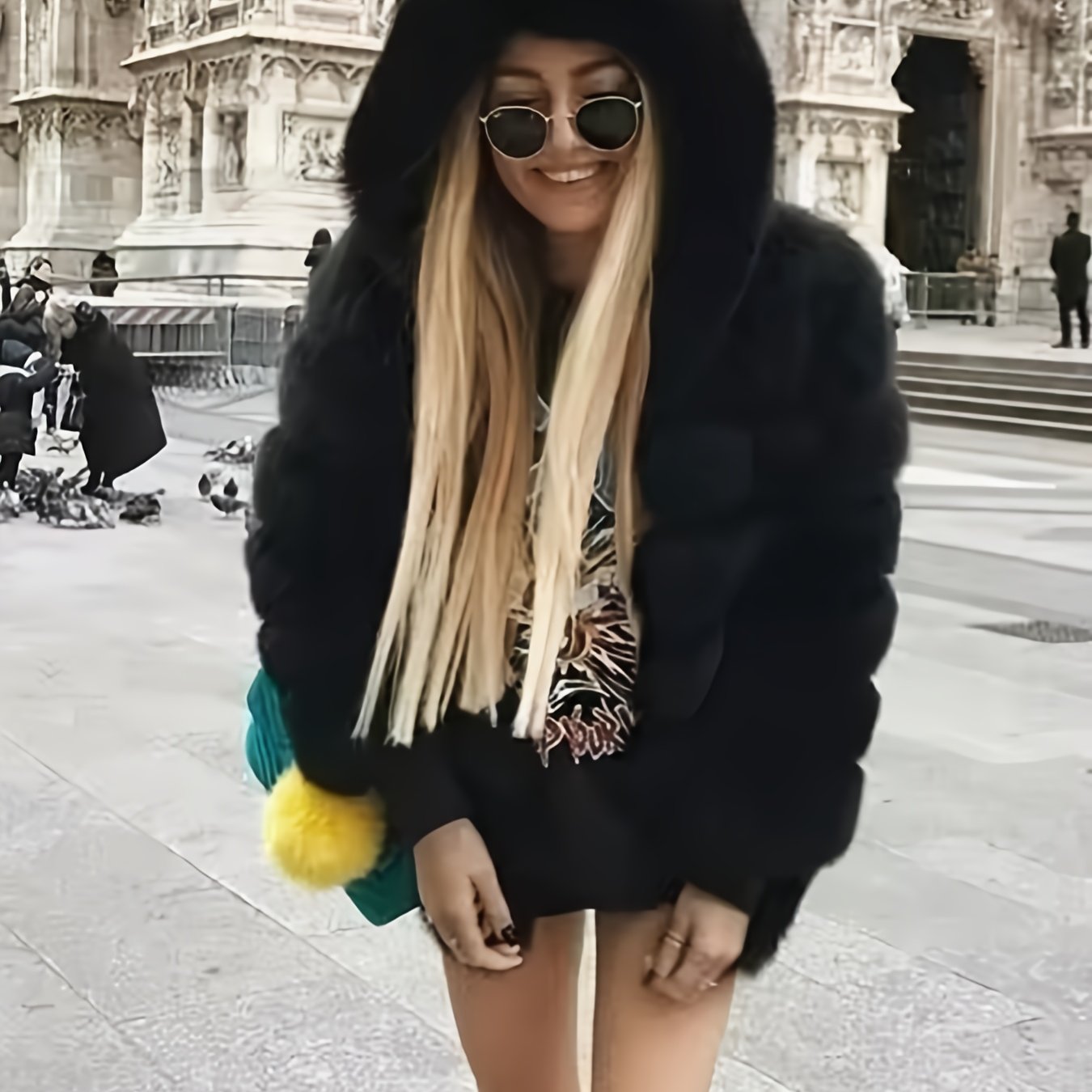 Plus Size, Women's Plus Size Oversized Hooded Faux Fox Fur Coat - Winter Warm Coat with Hood & Plush Fur Trim, Machine Washable Grey Jacket for Cold Weather, Casual Outerwear (No- Design) - Coat for Blonde Lady Picture