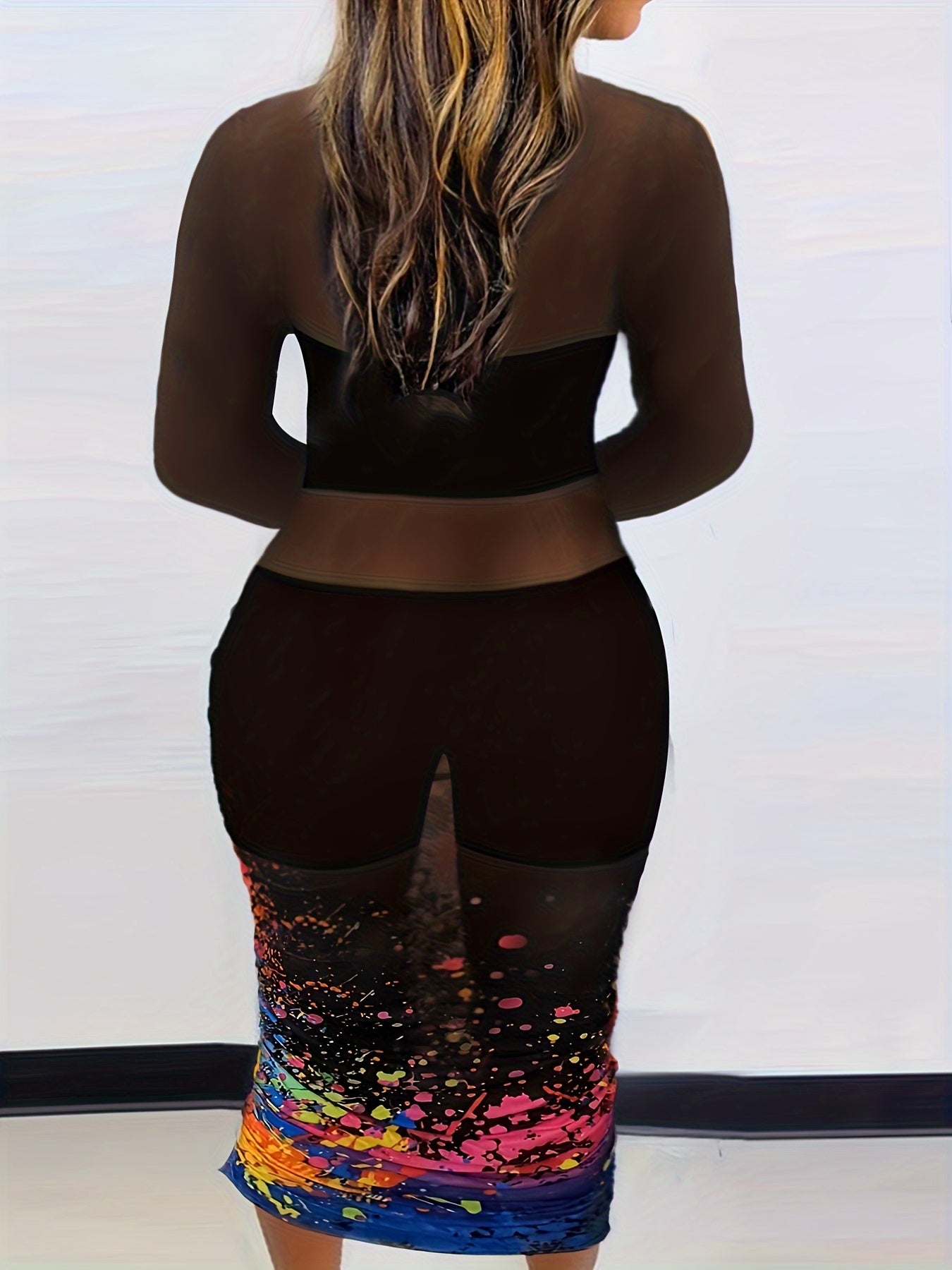 Sexy See-through Printed Patchwork Pencil Dress