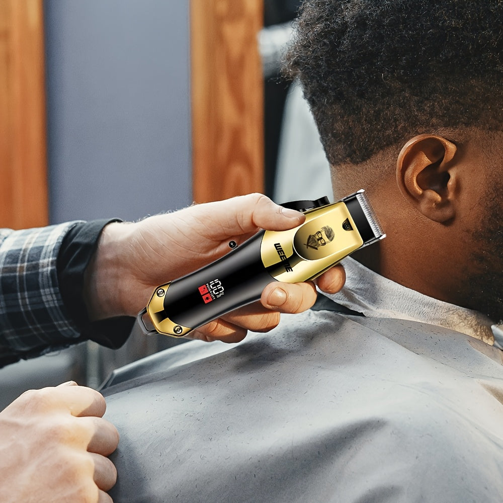 Men's Grooming Kit 3pcs Set, Golden Balck Hair Clippers with LCD Display, USB Rechargeable, 8 Guide Combs, Trimmer And Shaver, with Cleaning Brushes And Comb, Gift for Men
