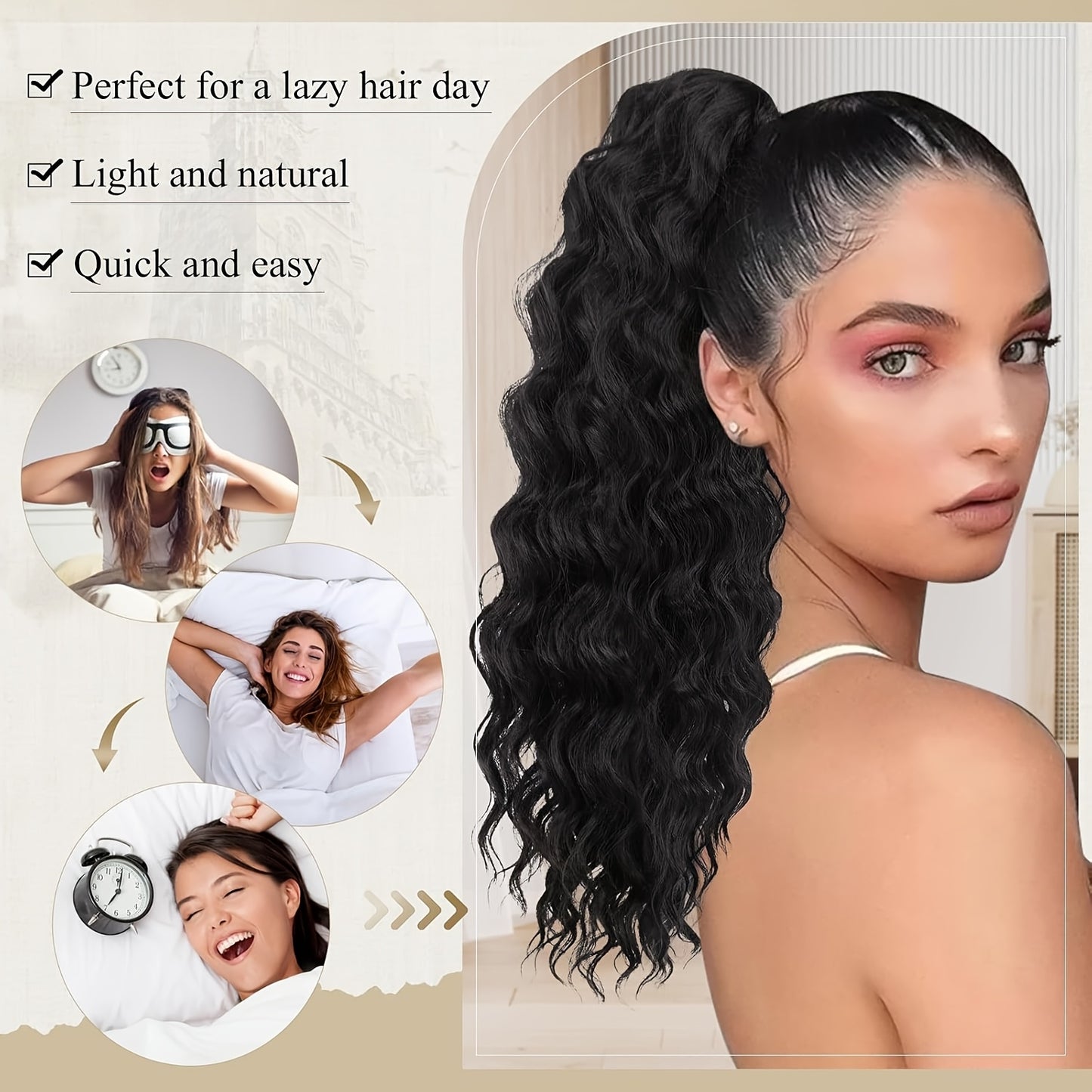FESHFEN Female Wavy African Ponytail Extension With Rope, 16/20inch African Curly Hair, A Very Convenient Way To Lengthen CurlsIt Is Suitable For Going Out To Play, And The Use Scenarios Are Changeable