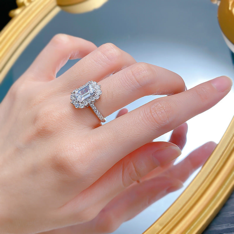 BRIOUS 1pc 69mm Rectangular Cubic Zirconia S925 Silver Ring Fashion Hip Hop, Suitable For Anniversaries, Engagements, Parties, Weddings, Birthday Gift Rings