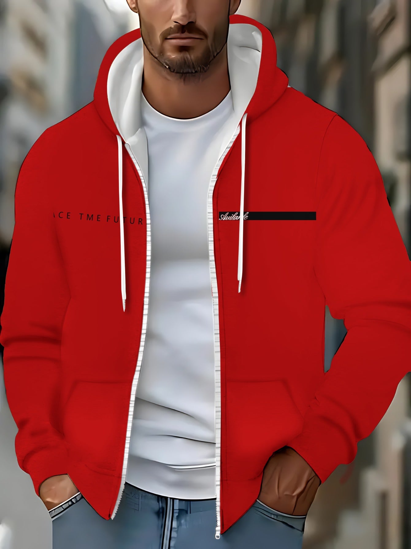Men'S Red Polyester Hoodie with "FACE TIME" Print - Lightweight, Durable, and Stylish Design, Zip-Up Closure, Perfect for Sports, Travel, and Casual Wear in Various Seasons and Weather Conditions, Casual Wear Hoodie | Trendy