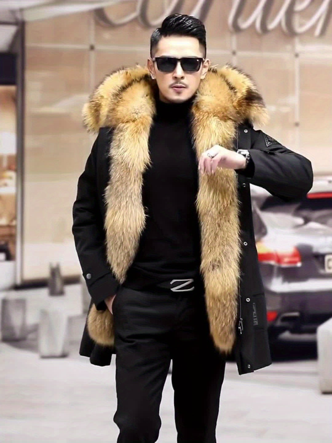 Men's Winter Hooded Jacket, Plus Size Plush-Liner Full-Zip Coat, Windproof Warm Outerwear with Pockets, Machine Washable for Cold Weather, Tailored Fit Large Size, Casual & Formal