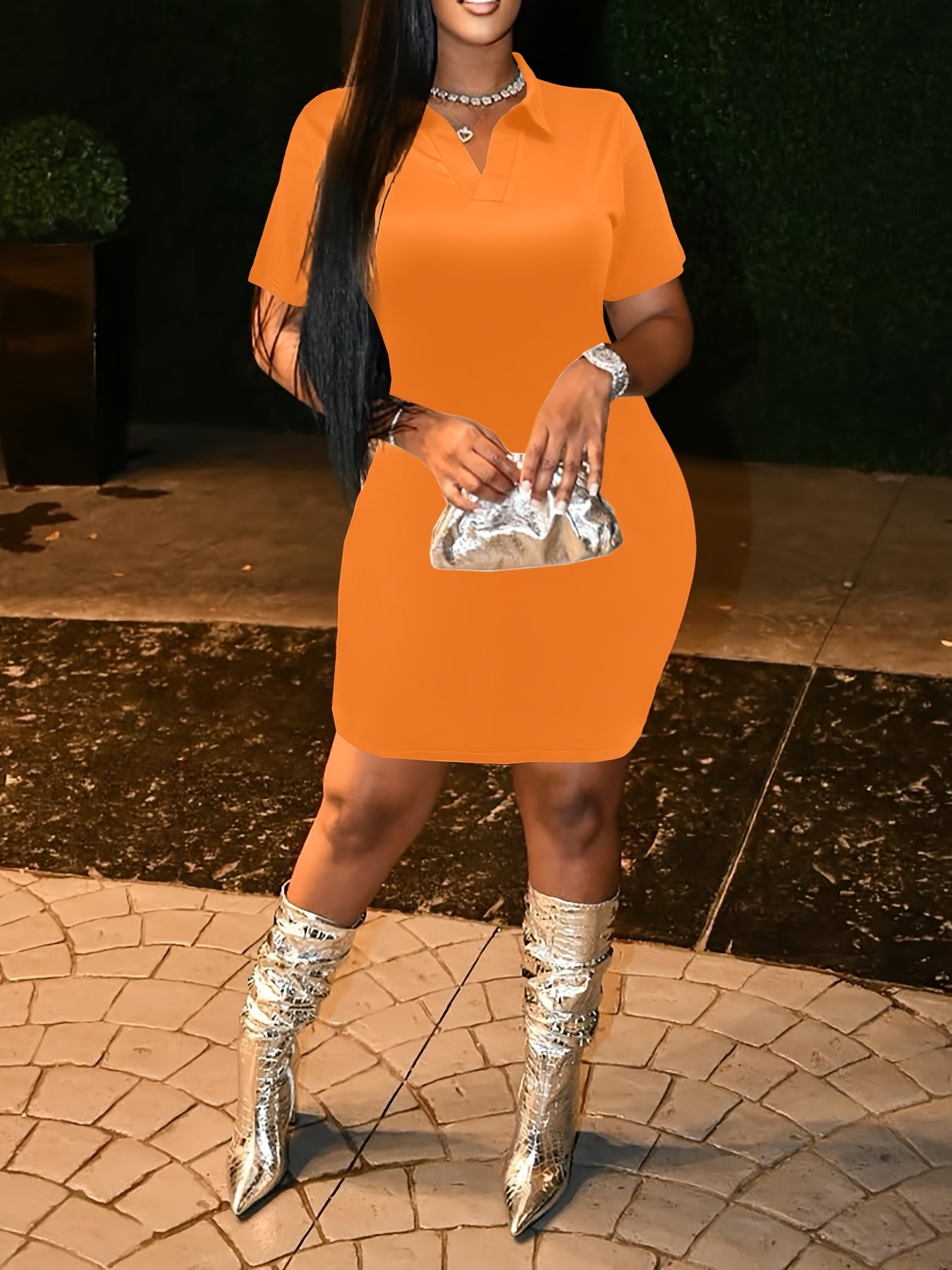 Plus Size Short Sleeve Dress for Women Summer V Neck Bodycon Mini DressCasual Fashion Curve Dress