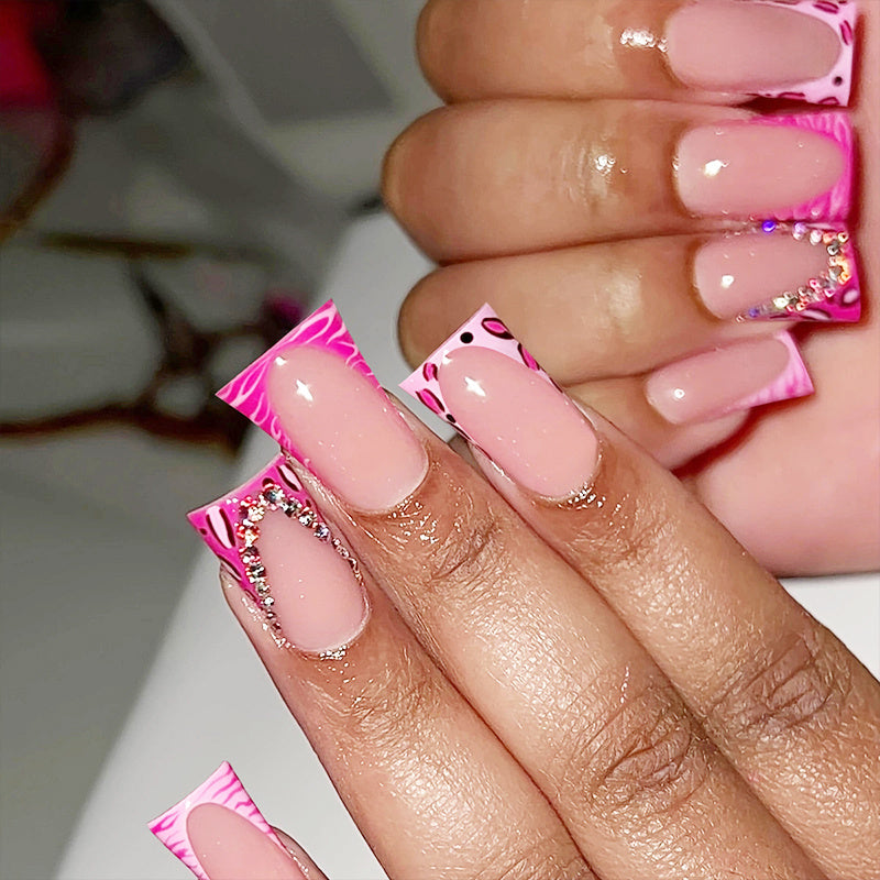72PCS (3pcs) Pink Duckbill Clip Nail Art Set - Floral and Sparkling Rhinestone Design, Suitable for All Women, Parties, Celebrations and Daily Wear, Easy to Apply and Long-lasting Effect
