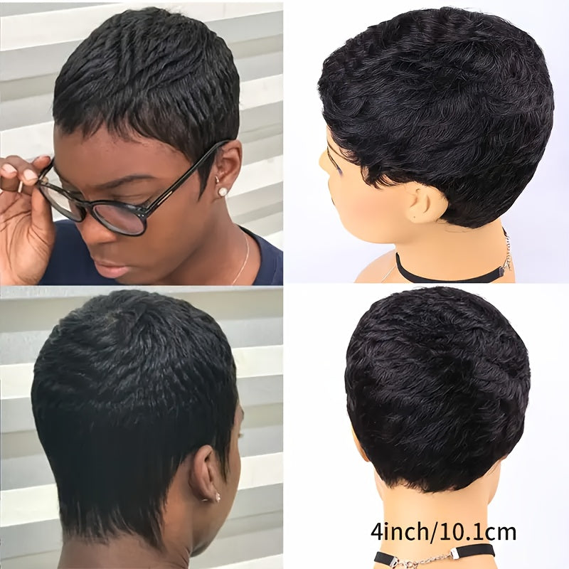 Women's Brazilian Human Hair Pixie Cut Wig - Honey Blonde (Light Brown to Blonde Highlights), Natural Look & Feel, High Volume & Density 150% Straight Hair with Bangs, Rose Net Cap for Secure Fit - Light Brown to Blonde Highl