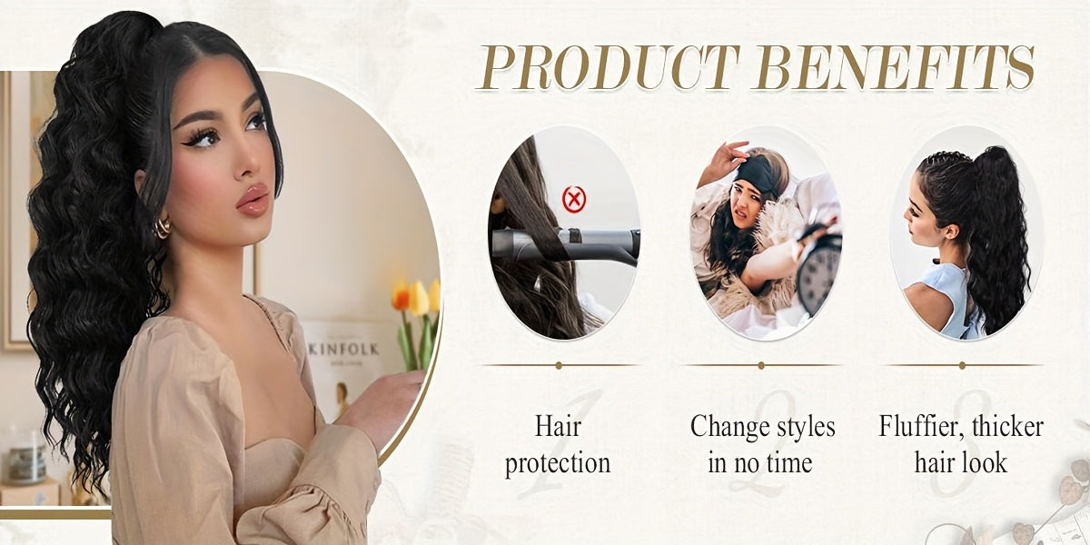 FESHFEN Female Wavy African Ponytail Extension With Rope, 16/20inch African Curly Hair, A Very Convenient Way To Lengthen CurlsIt Is Suitable For Going Out To Play, And The Use Scenarios Are Changeable