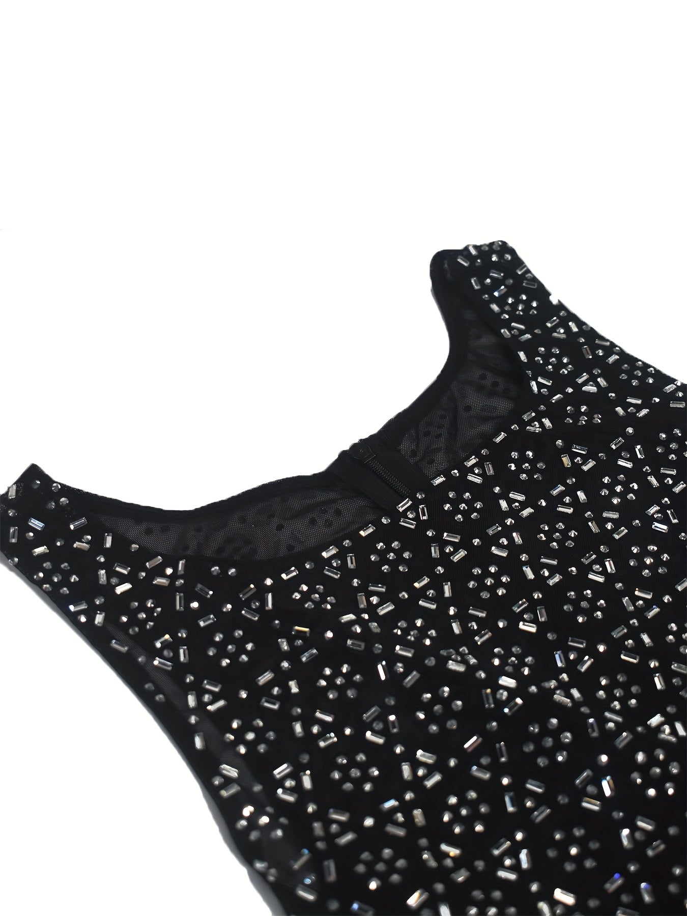 PORRCEY Women'S Sexy Elegant Rhinestone Mesh See Through Birthday Party Club Night Bodycon Evening Mini Dress