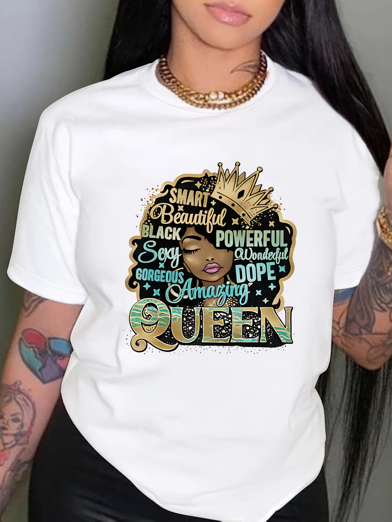 Plus size women'S casual T-shirt, Smart Beautiful Black Powerful Sexy Queen Graphic Tee