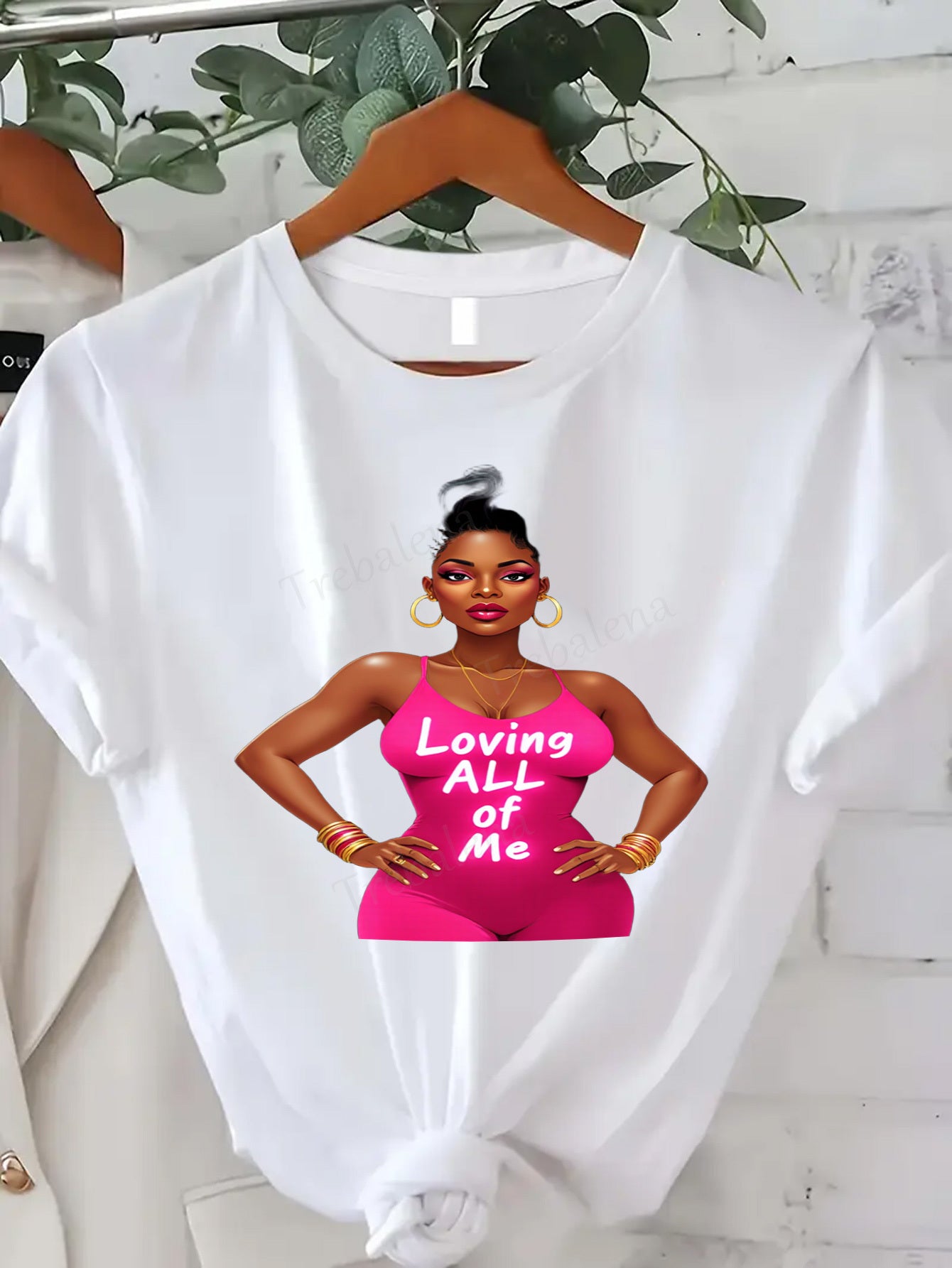 Plus Size, Trebalena Women's Plus Size Graphic T-Shirt - Sexy Curvy Lady in Pink Chair with Roses, Soft Breathable 100% Cotton Casual Everyday & Party Outfit - Perfect Halloween, Christmas, Birthday Gifts for Women - Non-See