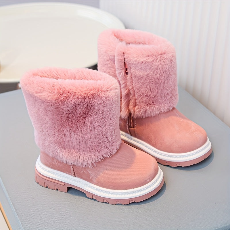 A Pair of Comfortable and Lightweight Faux Fur Snow Boots for Girls, Suitable for Daily Outdoor Wear in Autumn and Winter