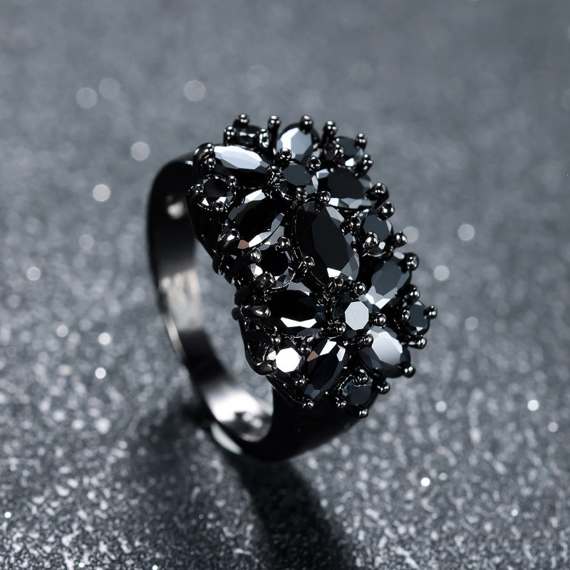 1pc Black Full Star Zirconia Ring Creative Retro Fashion Temperament Senior Sense Ring for Men And Women