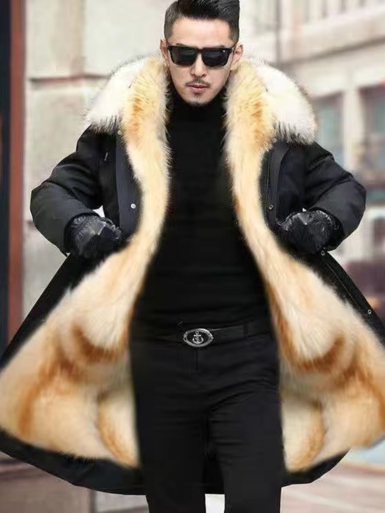 Men's Winter Hooded Jacket, Plus Size Plush-Liner Full-Zip Coat, Windproof Warm Outerwear with Pockets, Machine Washable for Cold Weather, Tailored Fit Large Size, Casual & Formal