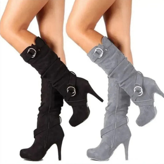 2025 Sexy Knee High Women Boots Thin High Heel Round Toe Platform Fashion Ladies Boots Lady Shoes- Slip-On Platform High Heels, Thin Stable Heels for Stability, PU Synthetic Cover Upper & Non-Slip Rubber Sole - Formal/Casual