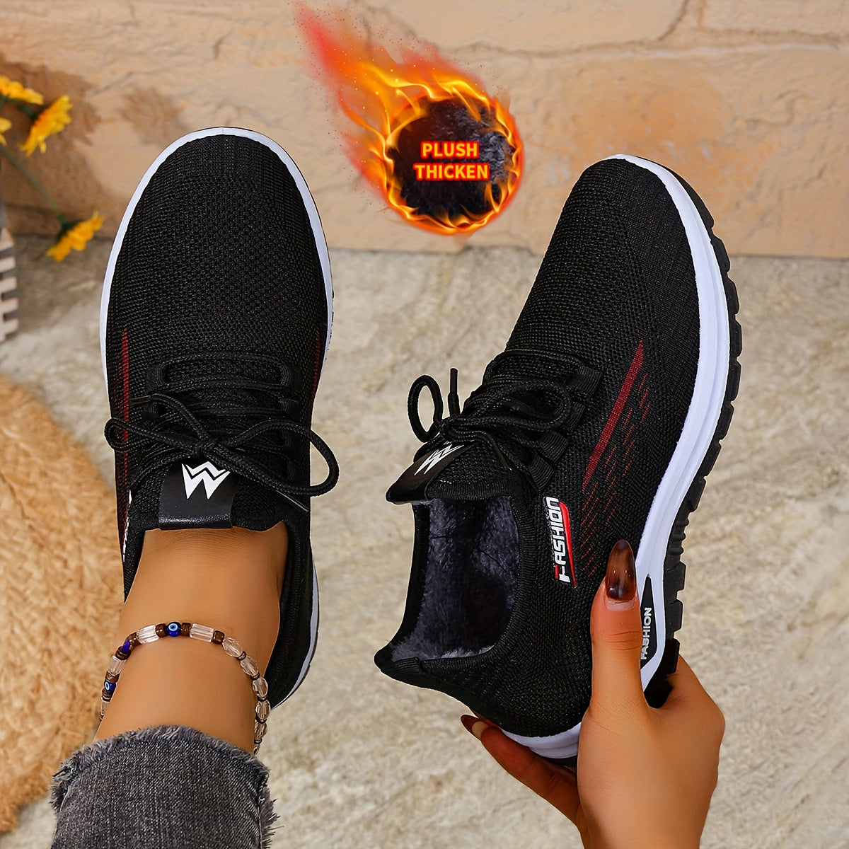 [Autumn And Winter ]Orange Fleece-Lined Warm Shoes, Thickened Cushioning Shoes Exclusive for Winter, Orange And Purple Spliced Lace-Up Trendy Warm Sports Shoes, White Casual Shoes, Shoes For Women/elegant Shoes For Women, Sea