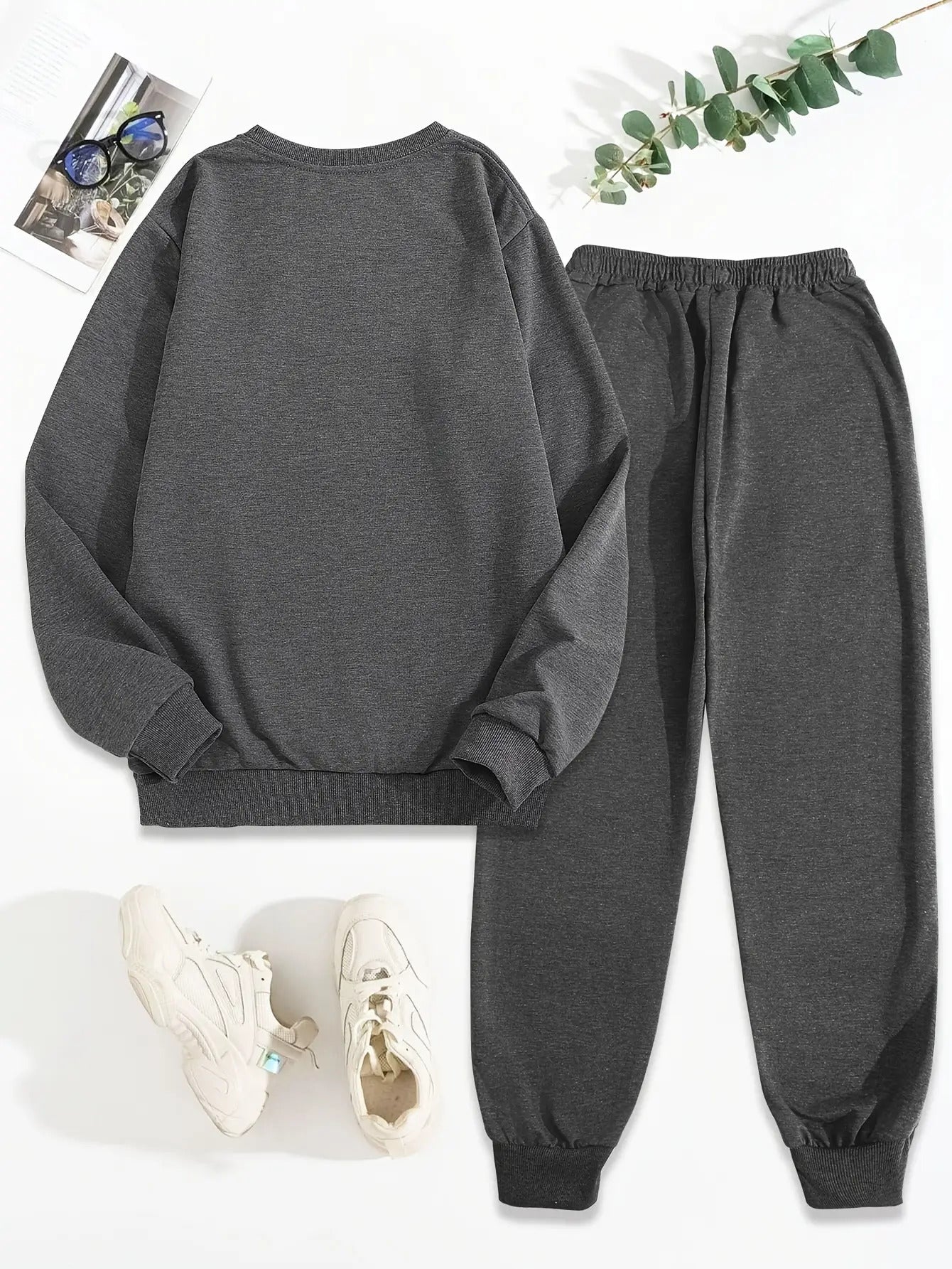 Women'S Plus Size Oversized Hoodie & Jogger Pants Set - Cozy Winter Warmth, Soft Round Neck Sweatsuit with Geometric Print, Full-Zip Hooded Jacket & Matching Pants, Casual Lounge Wear, Plus Size Friendly Comfortable Outfit fo