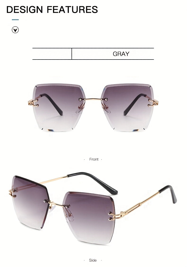 Fashion borderless ladies too glasses Y2K gradual change color trimmed lenses retro hollow metal bracket ladies