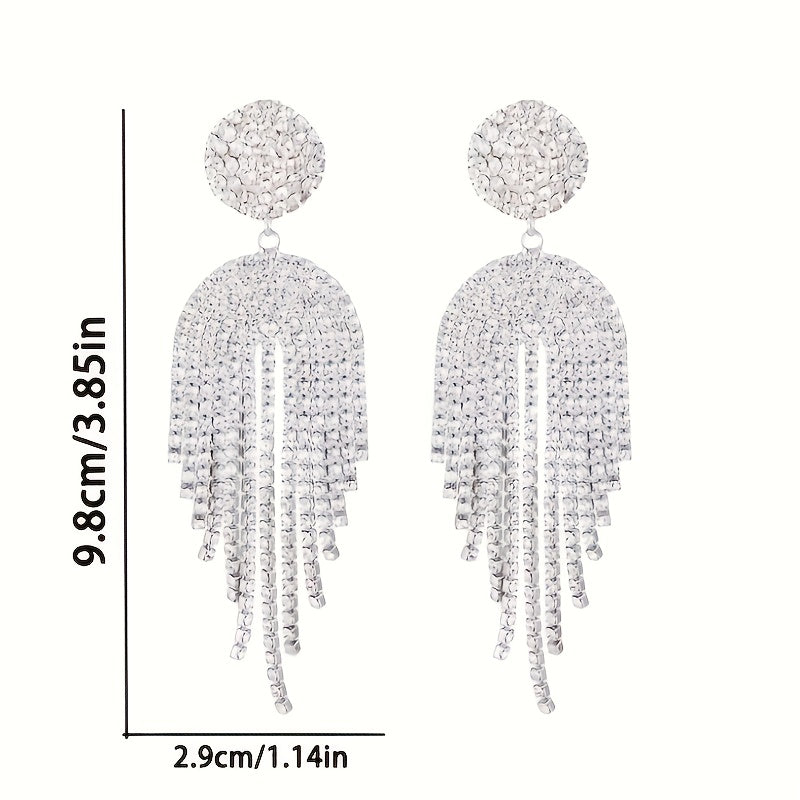 A Pair of Women'S Fashionable Jewelry, Long Tassel Earrings with Sparkling Rhinestones, Suitable for Proms, Parties, And Everyday Wear