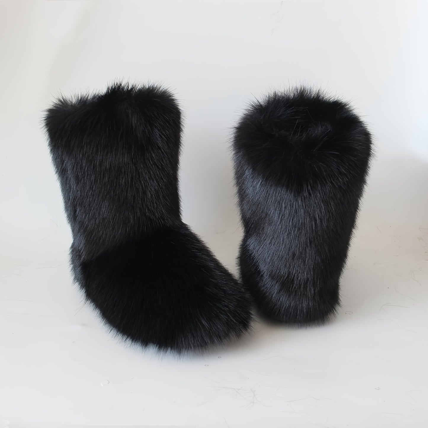 Women's Plush Faux Fur Winter Boots - Furry Mid-Calf (Short) Round Toe Snow Shoes with Sole, Cozy Warm & Soft Inner - White/Black/Coffee Brown//Tortoiseshell - Casual & Party Footwear