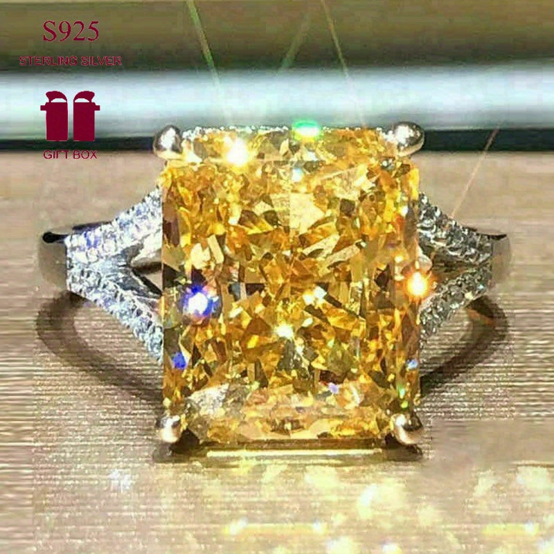 925 Sterling Silvery Exquisite Sparkling Luxurious Square Synthetic Zirconia Ring for Women's High-end Jewelry Valentine's Day Anniversary Engagement Proposal Birthday Holiday Gift