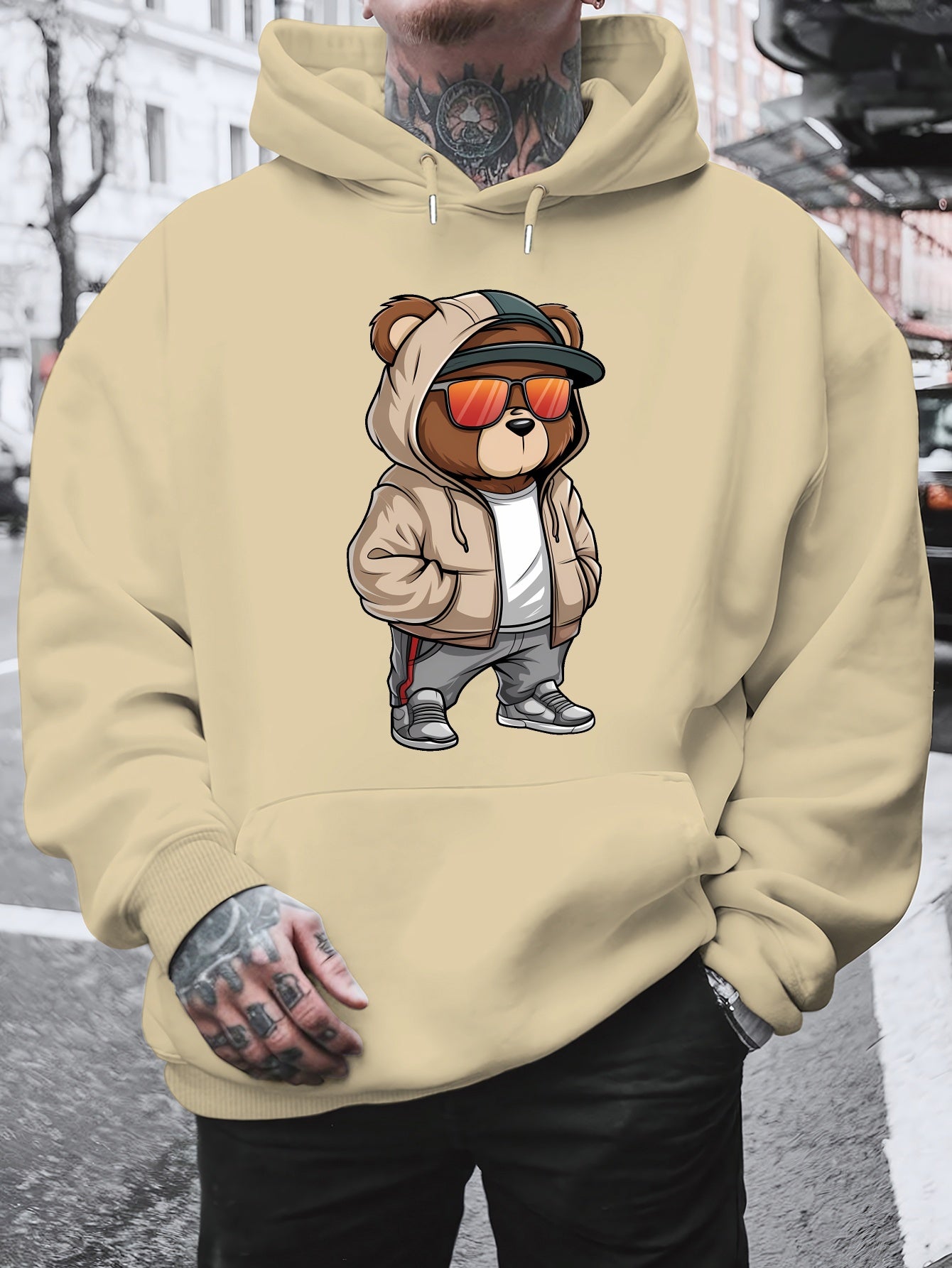 Cool Bear 2024 New Printed Autumn And Winter Plush Men'S Versatile Sweater with Dalian Hat, Fashion Brand for Spring And Autumn, Plus Size