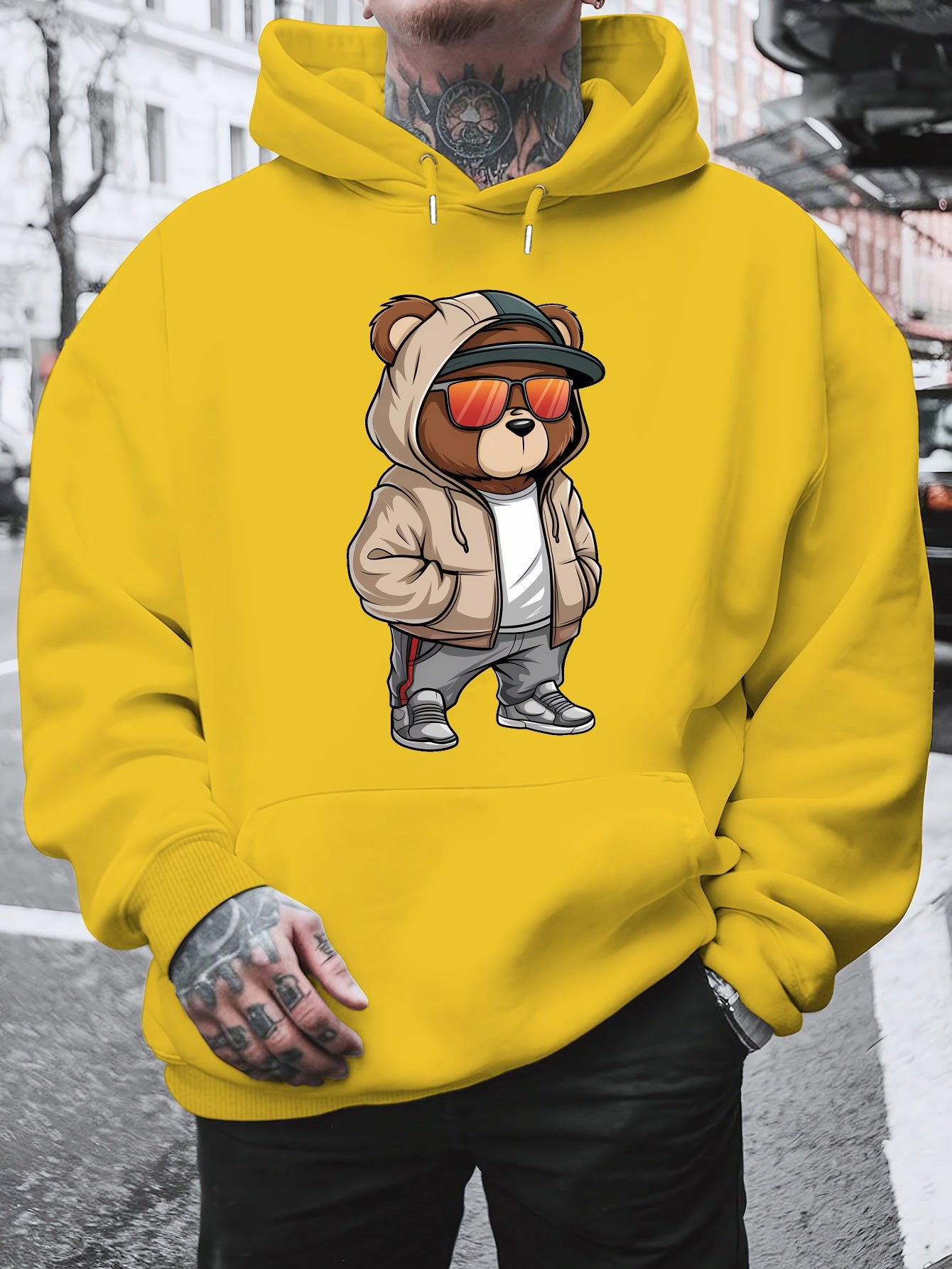 Cool Bear 2024 New Printed Autumn And Winter Plush Men'S Versatile Sweater with Dalian Hat, Fashion Brand for Spring And Autumn, Plus Size