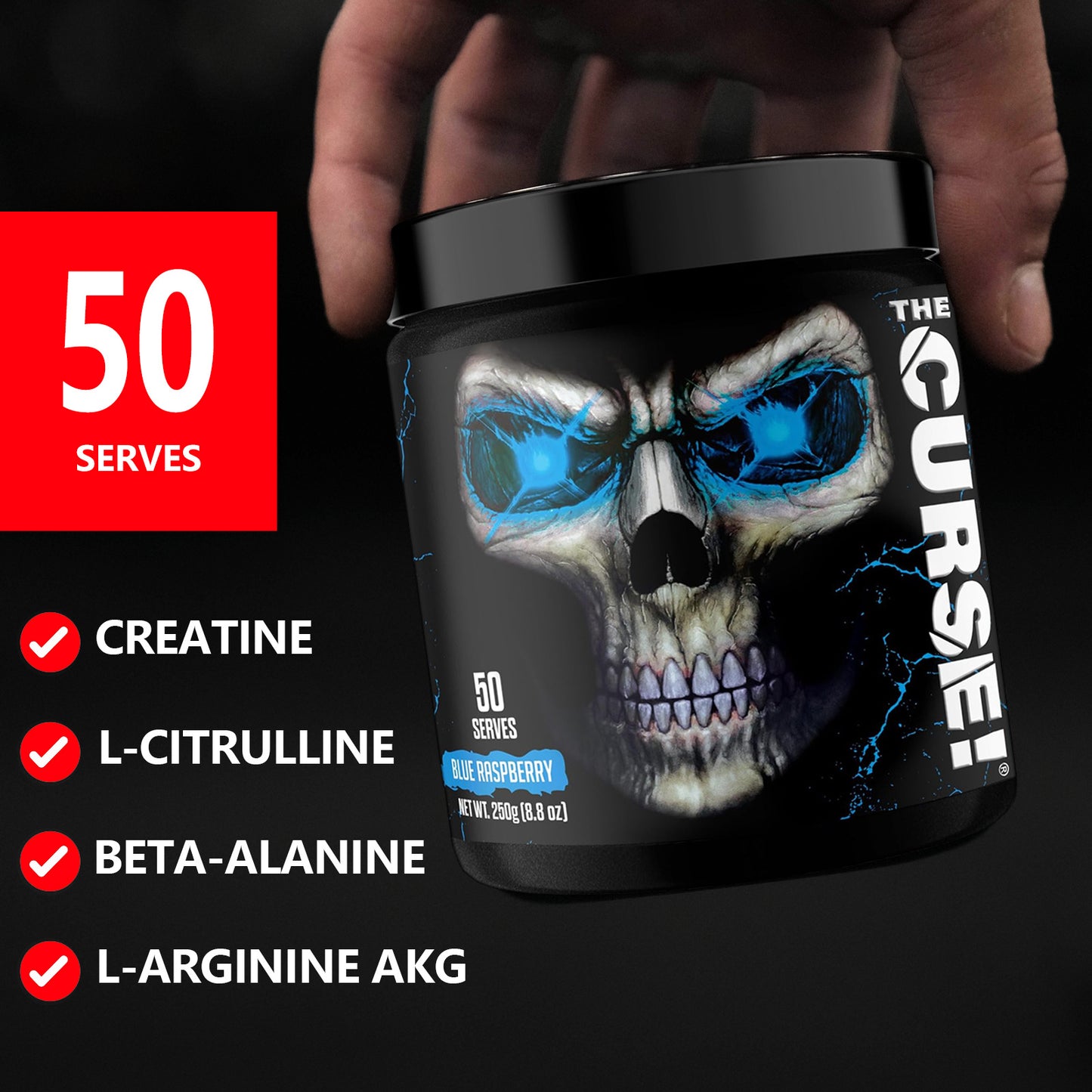 JNX SPORTS The Curse! Pre-Workout Powder - 50 Servings, Boosts Strength & Focus with Caffeine, Beta-Alanine, Creatine & L-Citrulline - Blue Raspberry Flavor