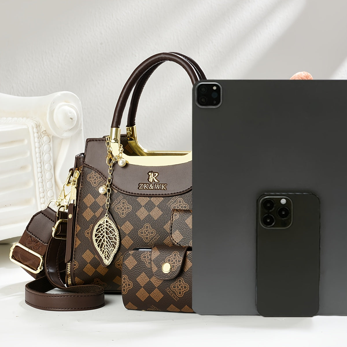 CHROSGEKEIDI Women's Multi-Piece Crossbody Handbag Set - Elegant Beige PU Leather Bags with Detachable Strap & Zipper Closure, Convertible Purse Collection for Everyday, Office, Formal Events - Ideal Gift for Women, Crossbody