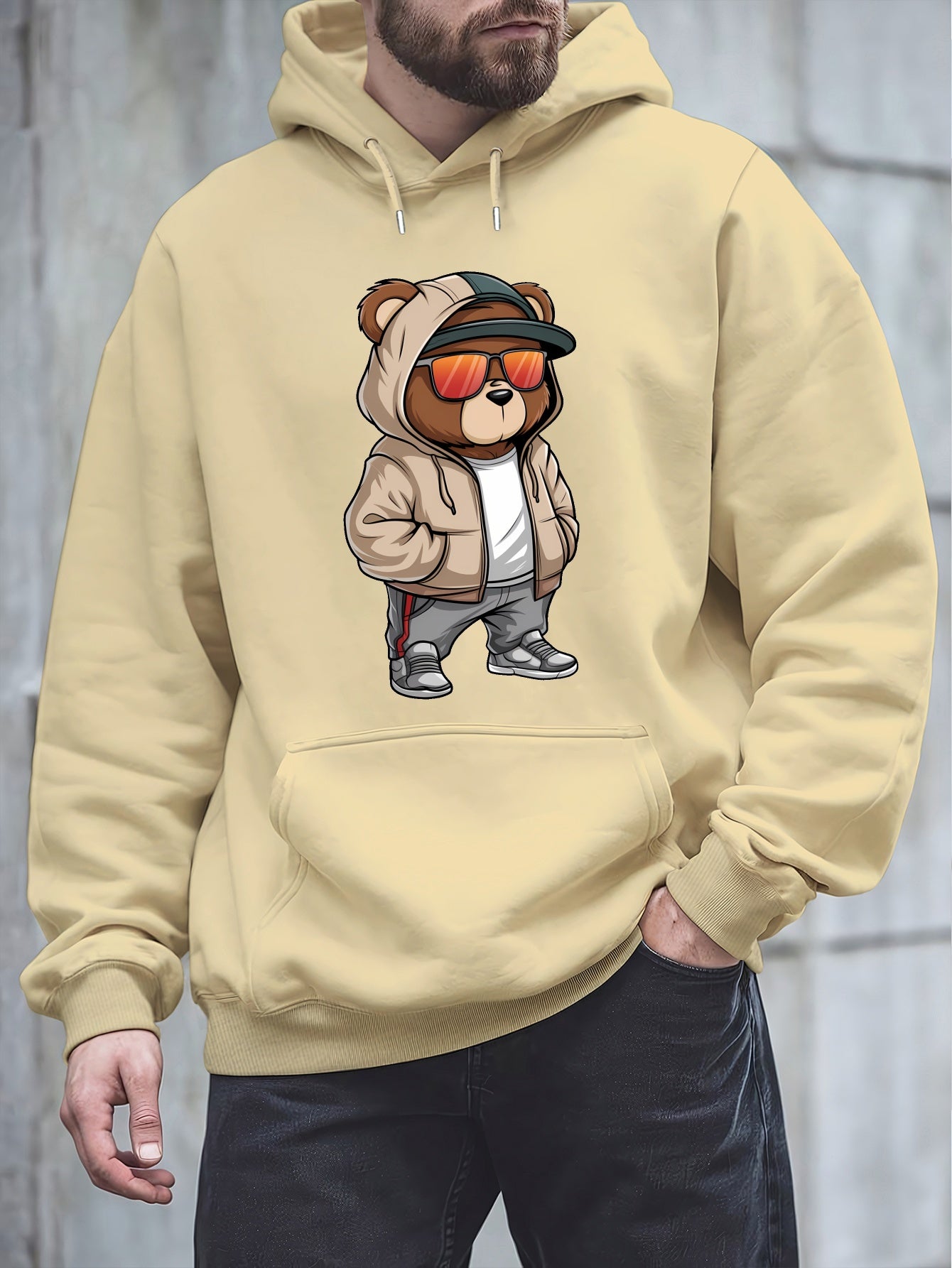 Cool Bear 2024 New Printed Autumn And Winter Plush Men'S Versatile Sweater with Dalian Hat, Fashion Brand for Spring And Autumn, Plus Size