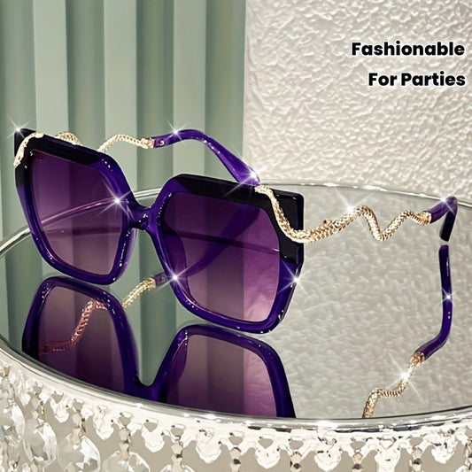 Women'S Oversized Snake Glasses with Purple PC Polarized Lenses & Metal Accent Frame - Large Round Statement Glasses for Parties, Daily Wear, Photography - Sturdy Hinges, Trendy Luxury Eyewear for Bold Style & Fashion-Forward