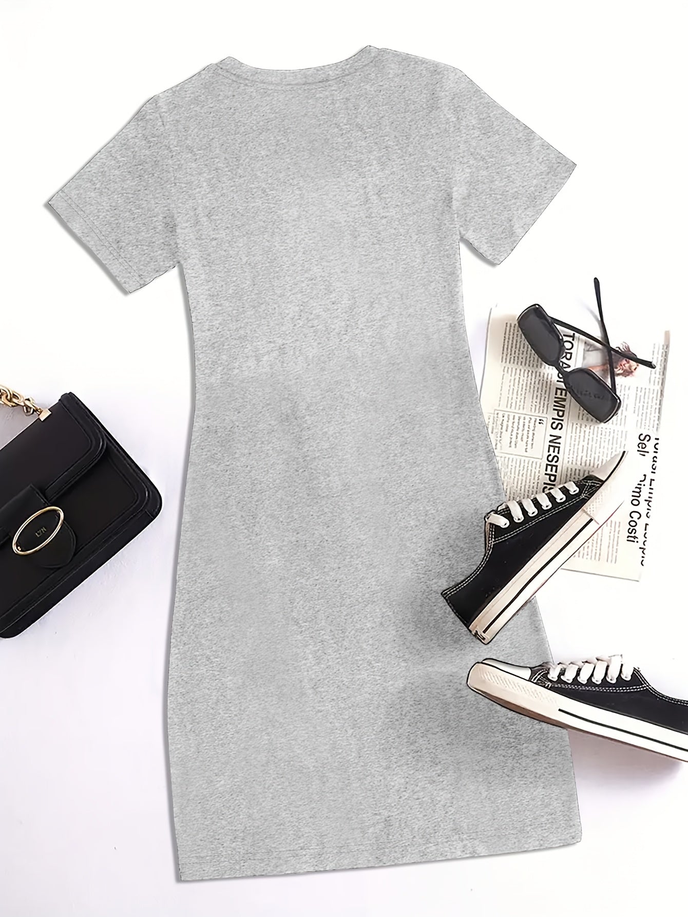 Plus-Size Women'S Fashion Letter Print Casual Sporty Fitted T-Shirt Dress Bodycon Dress