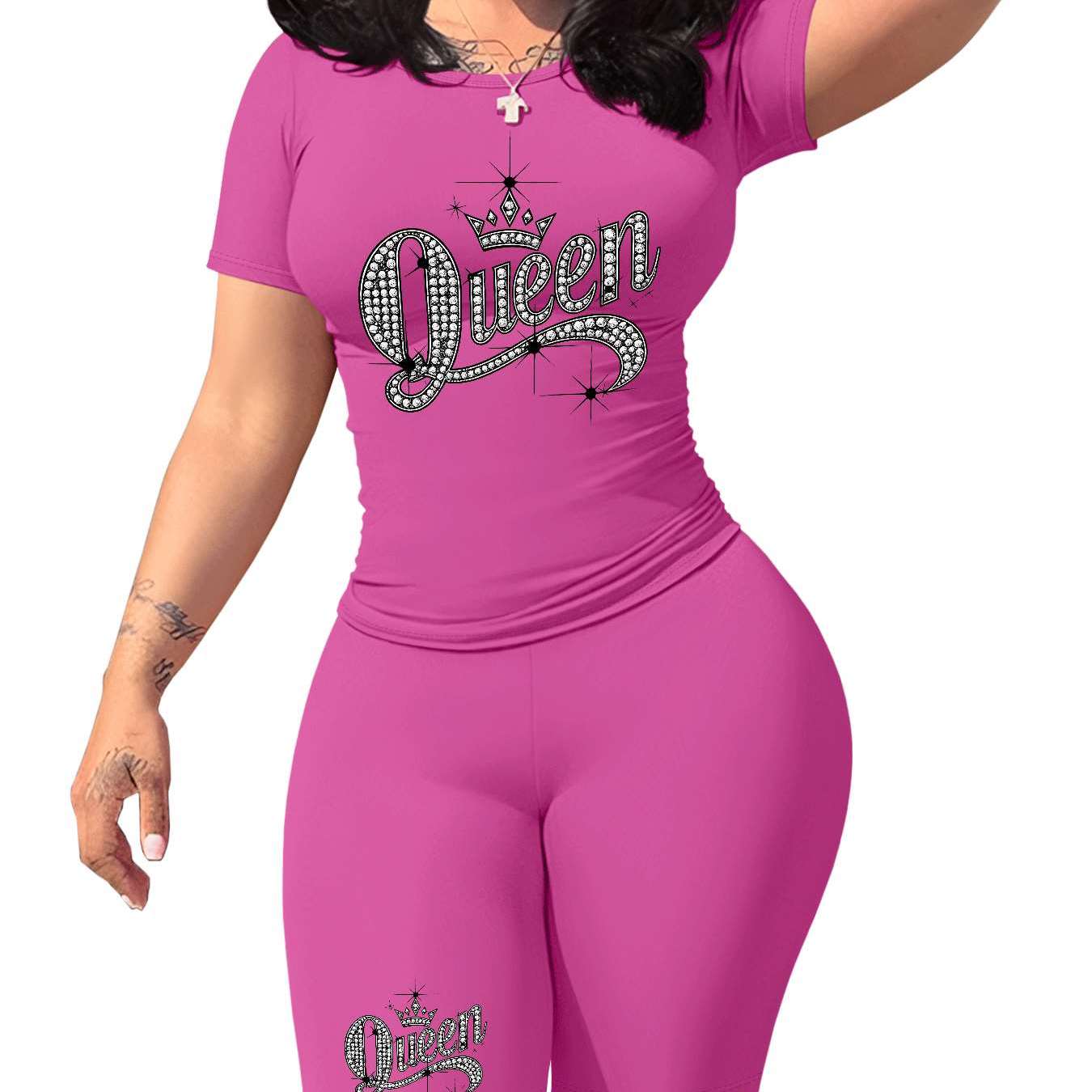 Diamond Queen Women's SlimFit Tshirt and Pants Set?? Premium Print?? Durable?? Casual and Fashionable?? Sparkling Queen Crown Design?? Perfect for Casual Attire and Stylish Outfits?? Comfortable Fit?? Gift Idea.
