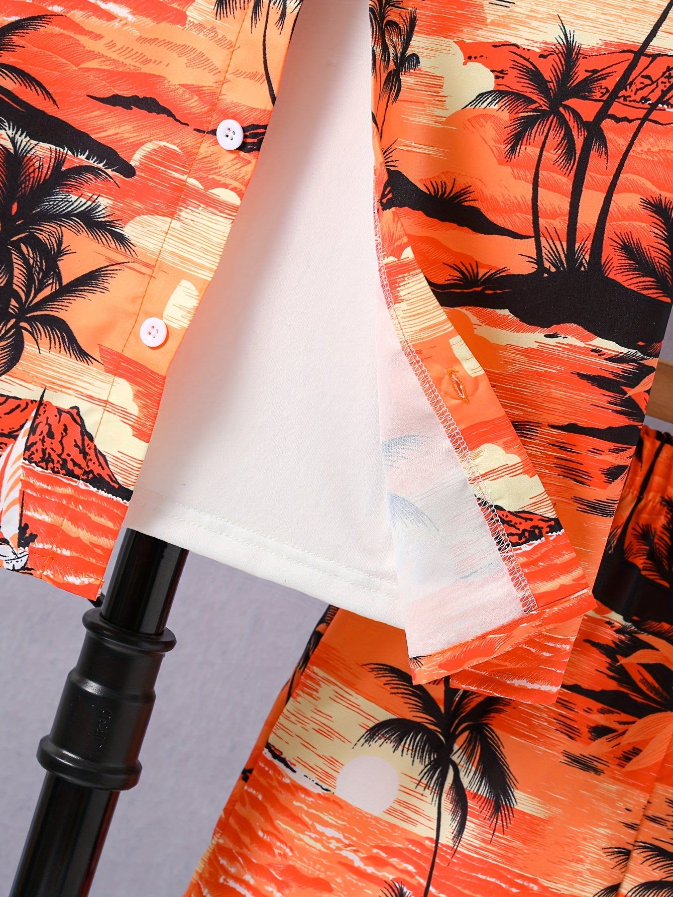 2-Pack (Set) Boys Sunset Coconut Tree Pattern Print Short Sleeve Lapel Shirt And Shorts Set, Comfortable Summer Boys Daily And Outdoor Wear, for Outdoor