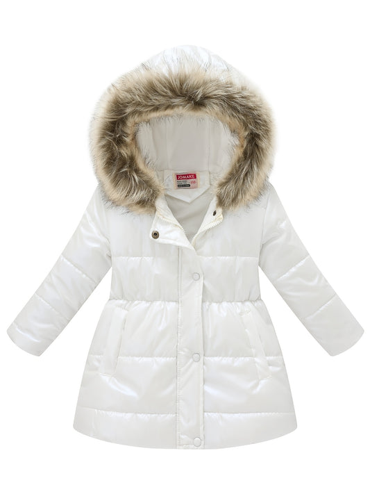 Children's Winter New Style Thickened Glossy Hooded Jacket for Boys and Girls, Mid-Length