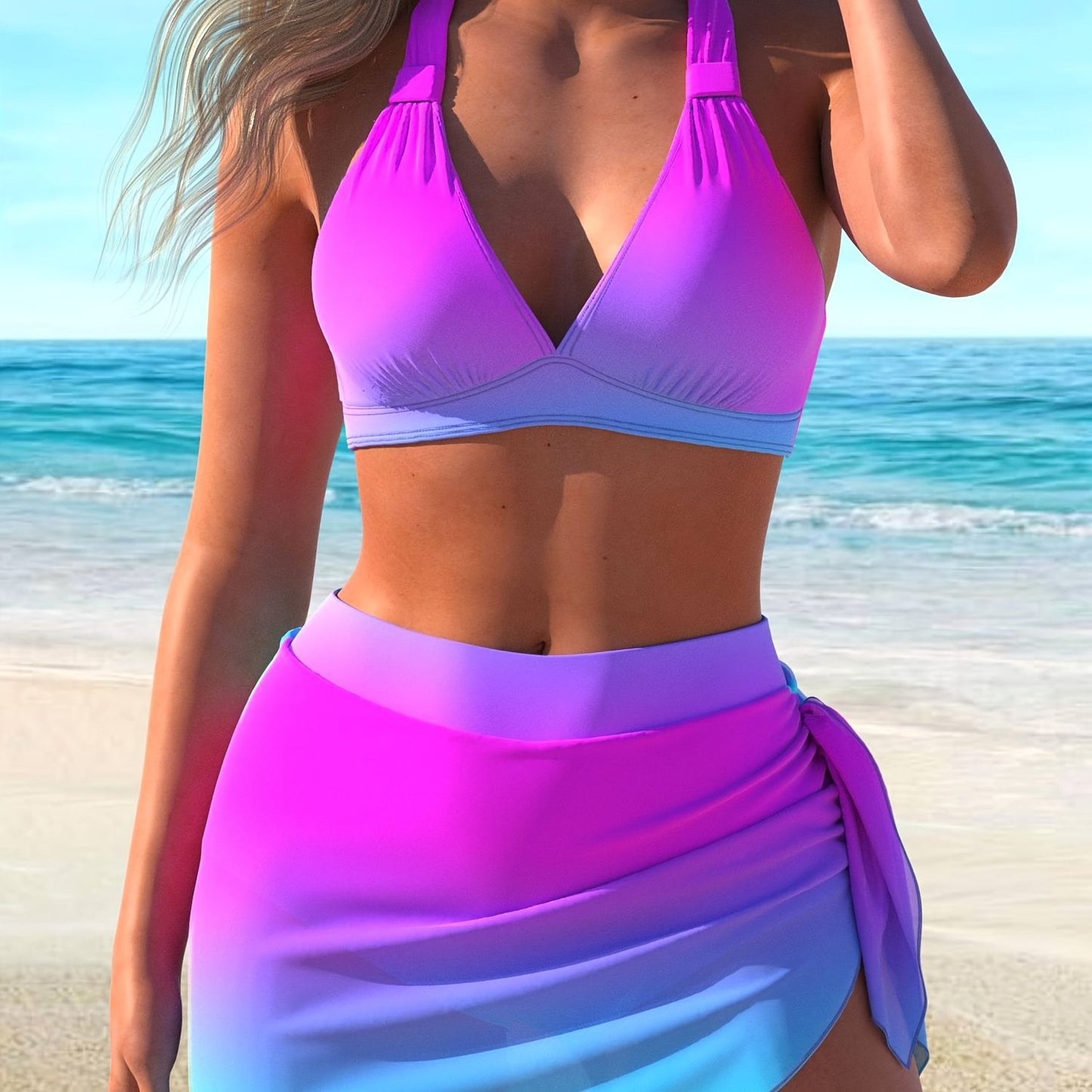 Stylish Purple Ombre Plus-Size Bikini Swimwear Set for The Beach