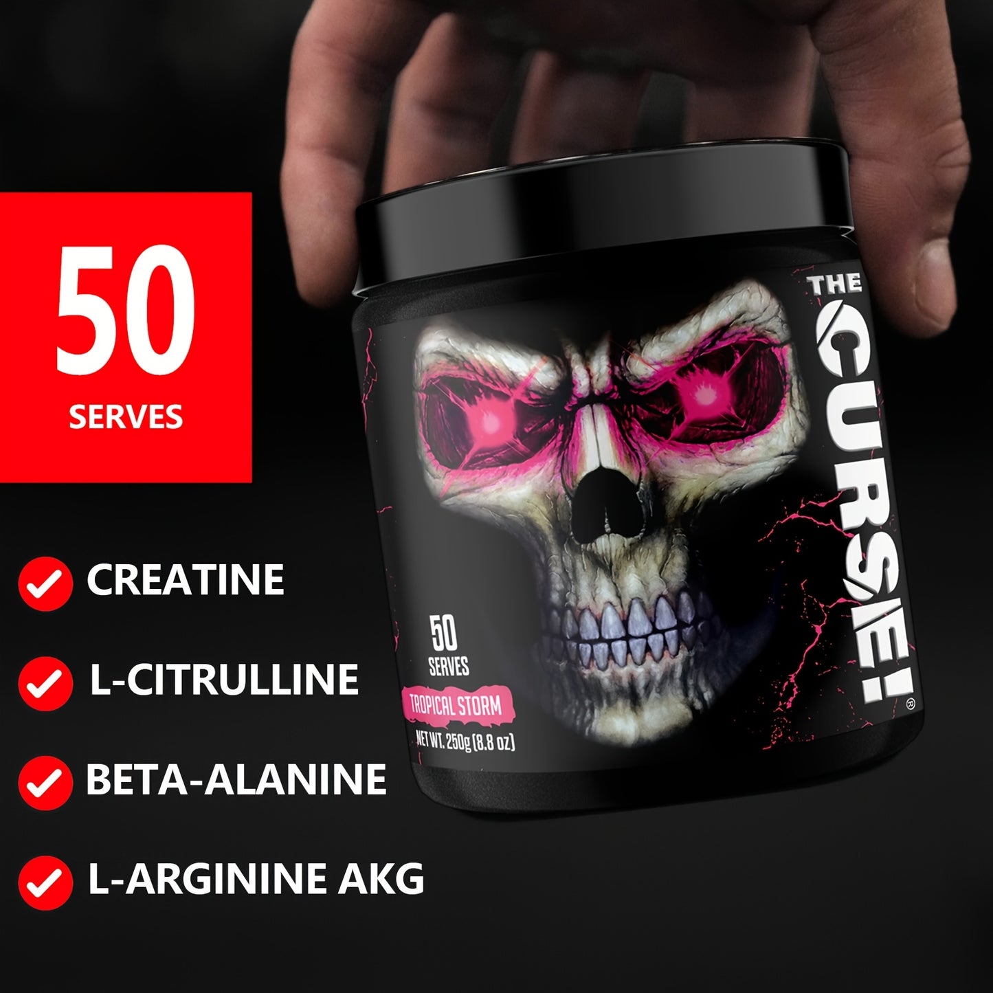 JNX SPORTS The Curse!Powder 50 Servings | Boost Strength, Energy + Focus for Men & Women, Tropical Storm